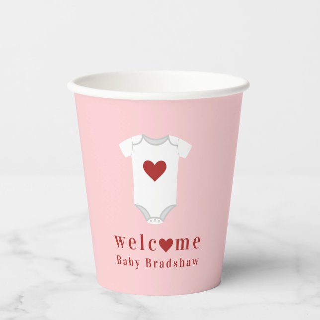 Little Sweetheart Bodysuit Valentine Baby Shower Paper Cups (Front)
