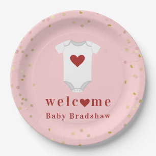 Little Sweetheart Bodysuit Valentine Baby Shower Paper Plate