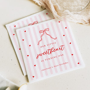 Little Sweetheart Bow 1st Birthday Napkin