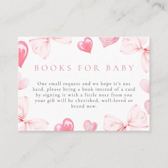 Little Sweetheart Bow Baby Shower Books for Baby Enclosure Card (Front)