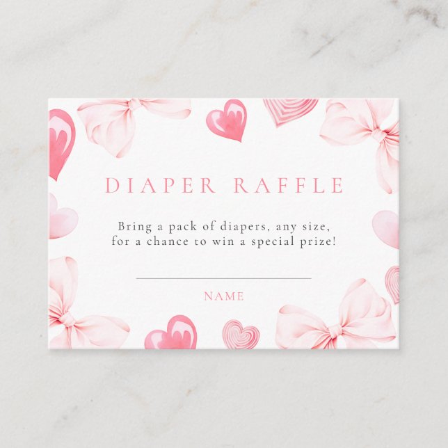 Little Sweetheart Bow Baby Shower Diaper Raffle Enclosure Card (Front)