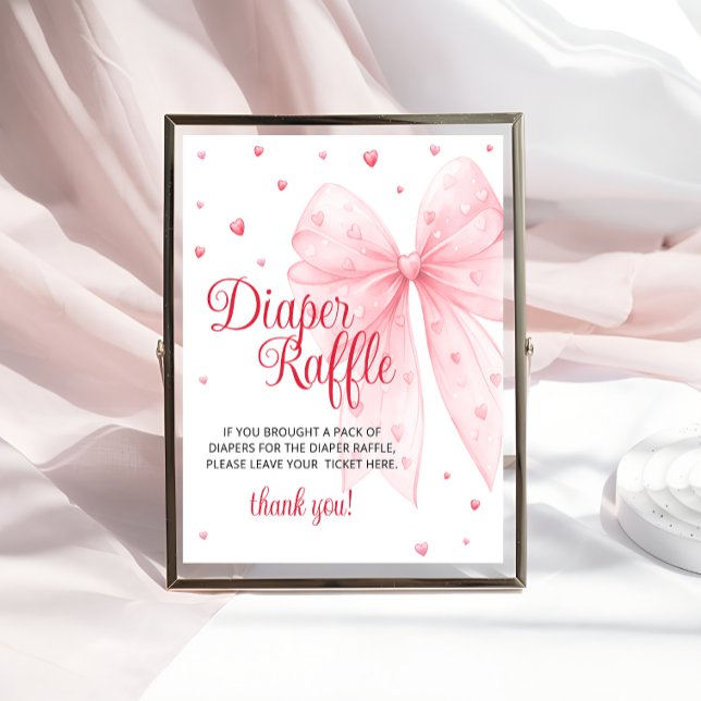Little Sweetheart Bow Baby Shower Diaper Raffle Poster (Creator Uploaded)