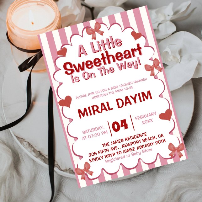 Little Sweetheart Bow Baby Shower Invitation (Creator Uploaded)