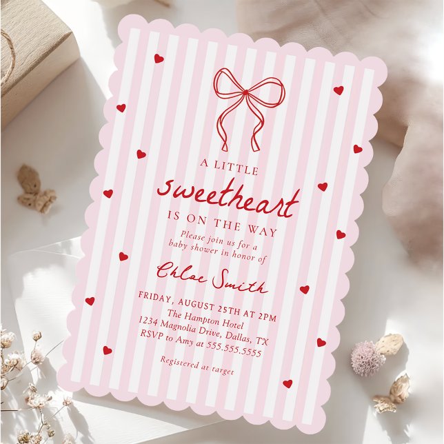 Little Sweetheart Bow Baby Shower Invitation (Creator Uploaded)