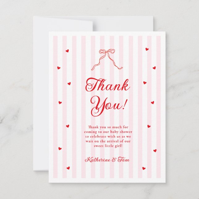 Little Sweetheart Bow Baby Shower Thank You Card (Front)
