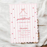 Little Sweetheart Bow First Birthday Invitation