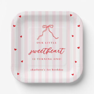 Little Sweetheart Bow First Birthday Paper Plate