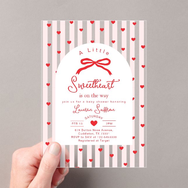 Little Sweetheart Bow Valentines Baby Shower Acrylic Invitations (Insitu (Handheld))