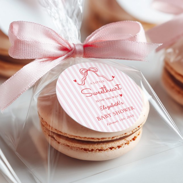 Little Sweetheart Bow Valentine's Baby Shower Classic Round Sticker (Creator Uploaded)