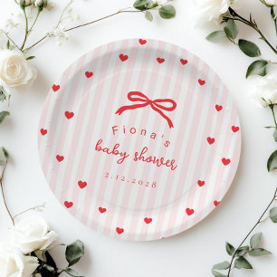 Little Sweetheart Bow Valentines Baby Shower Paper Plate
