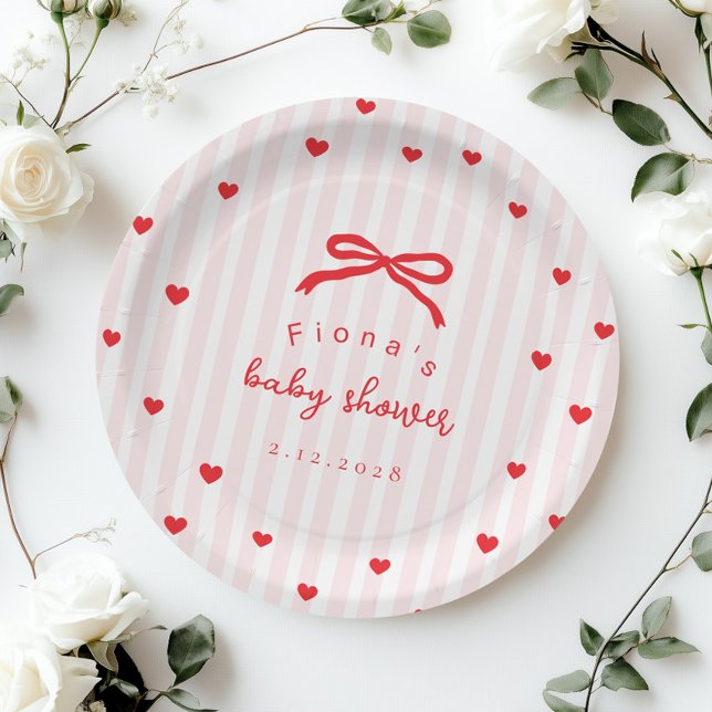 Little Sweetheart Bow Valentines Baby Shower Paper Plate (Creator Uploaded)