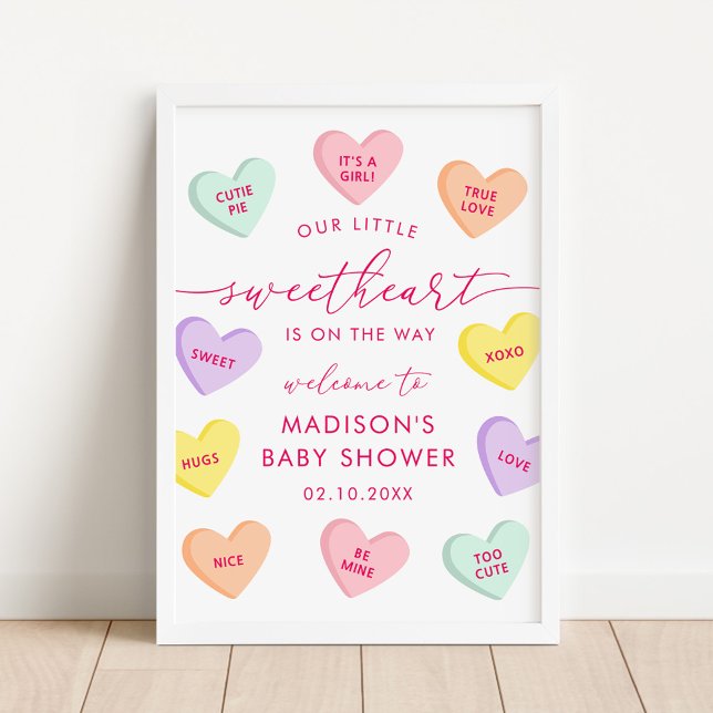 Little Sweetheart Candy Hearts Baby Shower Welcome Poster (Creator Uploaded)