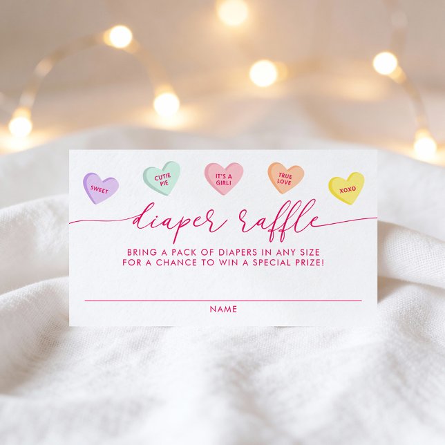 Little Sweetheart Candy Hearts Diaper Raffle Enclosure Card (Creator Uploaded)