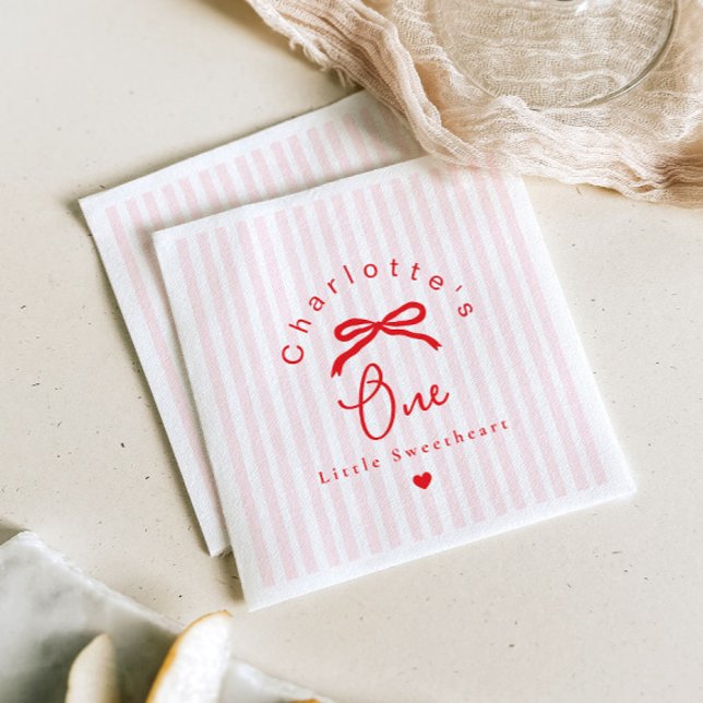 Little Sweetheart Coquette Bow 1st Birthday Napkin (Creator Uploaded)
