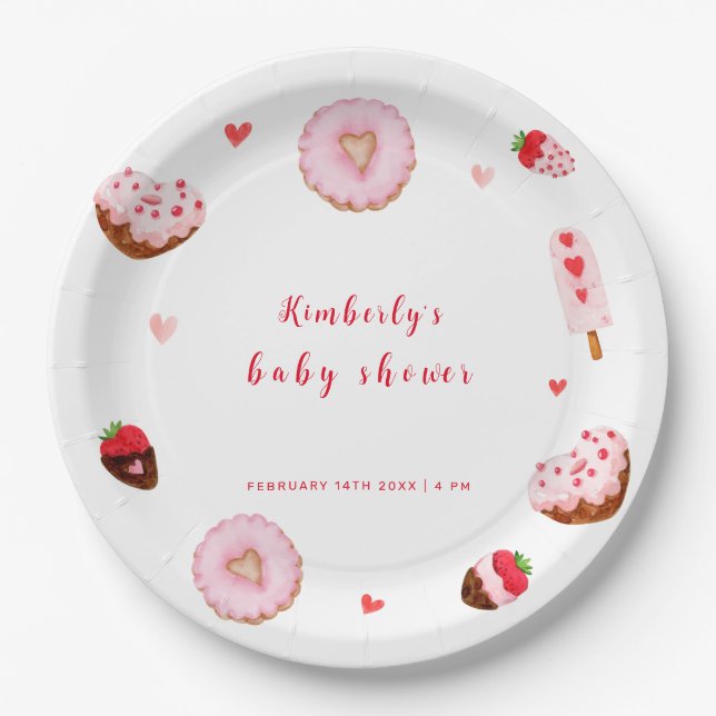 Little Sweetheart Doughnuts Valentines Baby Shower Paper Plate (Front)