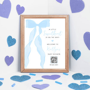 Little Sweetheart Elegant Blue Bow Baby Shower Poster