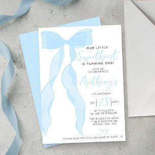Little Sweetheart Elegant Blue Bow Birthday Party Invitation