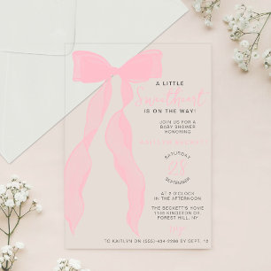 Little Sweetheart Elegant Pink Bow Baby Shower Acrylic Invitations