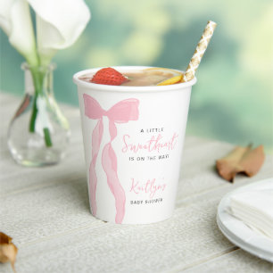 Little Sweetheart Elegant Pink Bow Baby Shower Paper Cups