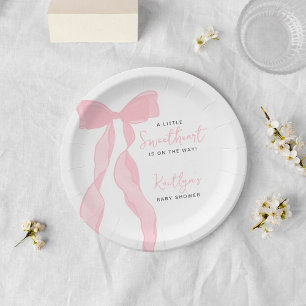 Little Sweetheart Elegant Pink Bow Baby Shower Paper Plate