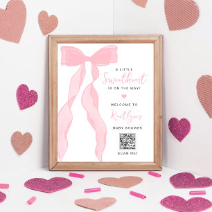 Little Sweetheart Elegant Pink Bow Baby Shower Poster
