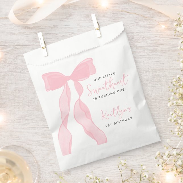 Little Sweetheart Elegant Pink Bow Birthday Party Favour Bags (Clipped)