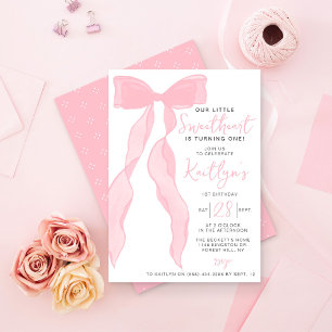 Little Sweetheart Elegant Pink Bow Birthday Party Invitation