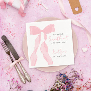 Little Sweetheart Elegant Pink Bow Birthday Party Napkin