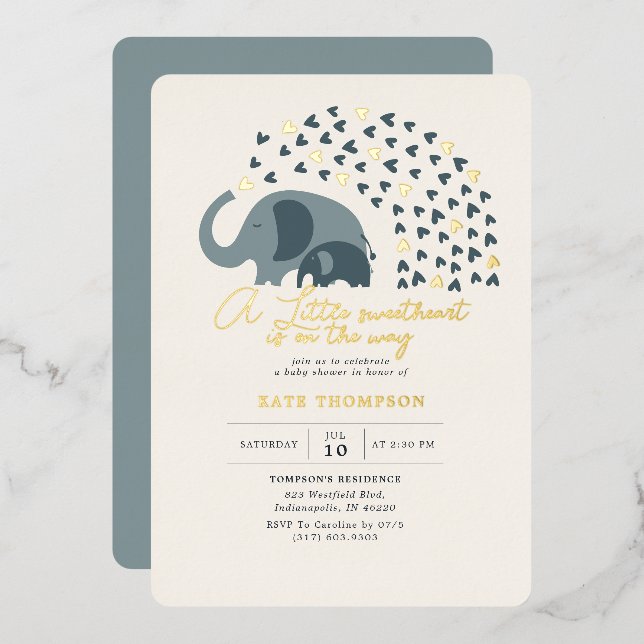 Little Sweetheart Elephant Boy Baby Shower Gold (Front/Back)