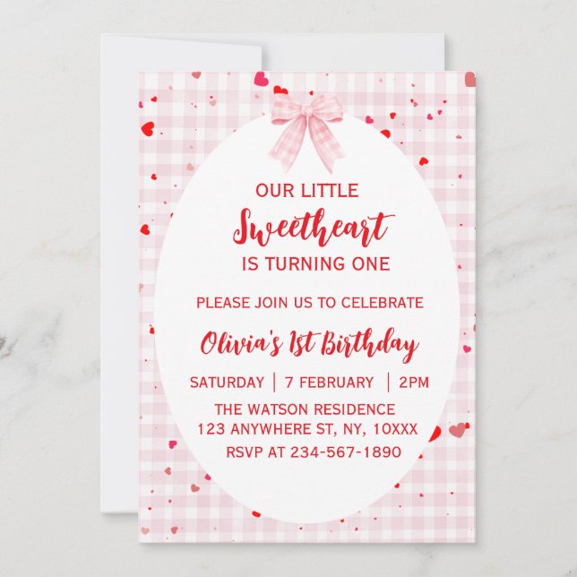 Little Sweetheart First Birthday Invitation. Invitation (Front)