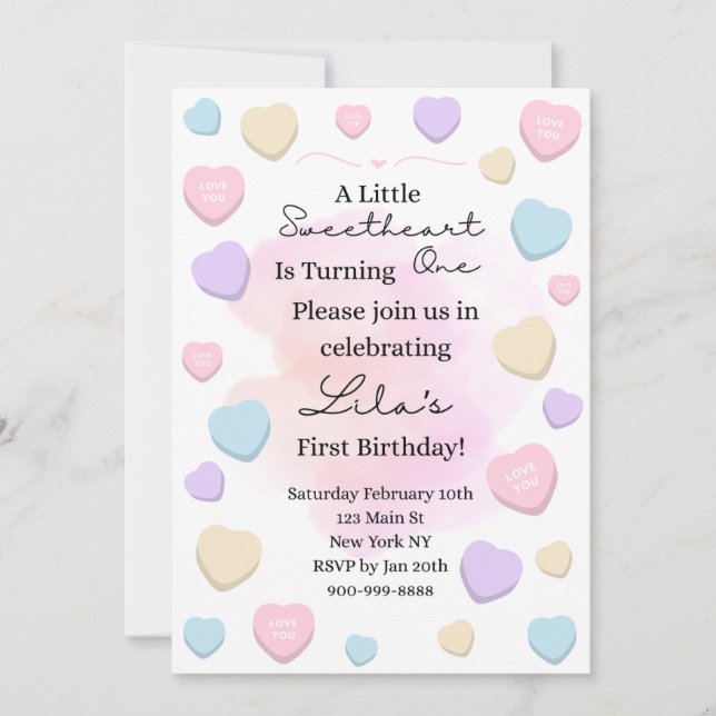 Little Sweetheart First Birthday Party Invitation (Front)