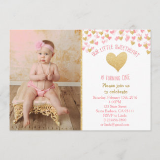 Little Sweetheart First Birthday Photo Invitation