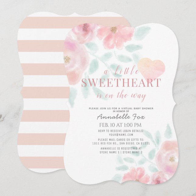Little Sweetheart Floral Virtual Baby Shower Invitation (Front/Back)