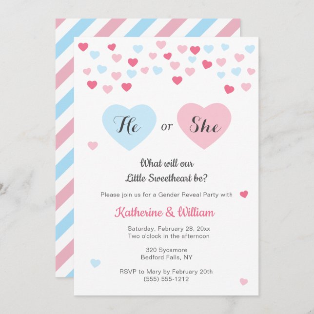 Little Sweetheart Gender Reveal Invite, Valentine Invitation (Front/Back)