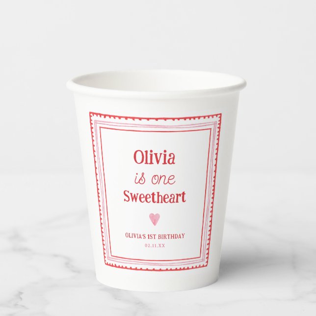Little Sweetheart Girl 1st Birthday Party Paper Cups (Front)