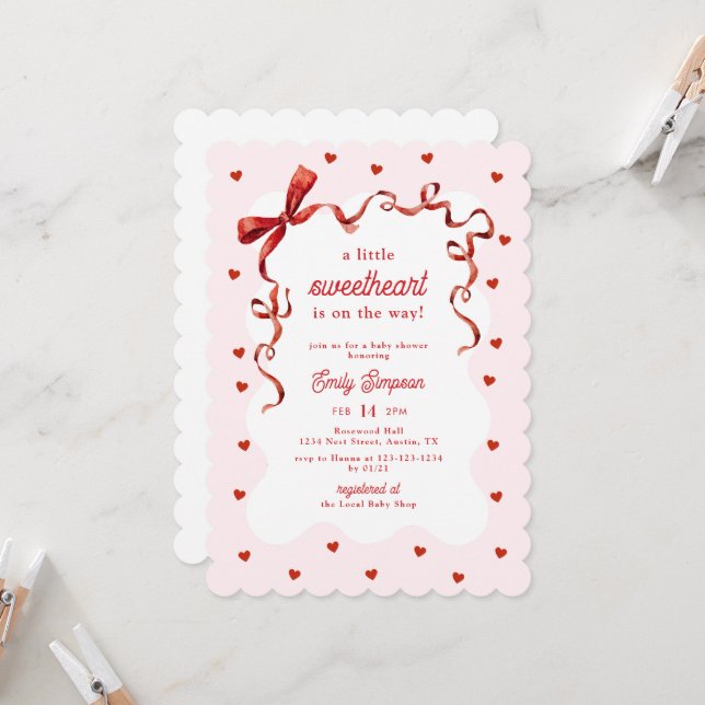 Little Sweetheart Girl Baby Shower Invitation (Front/Back In Situ)