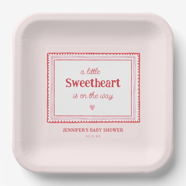 Little Sweetheart Girl Baby Shower  Paper Plate (Front)