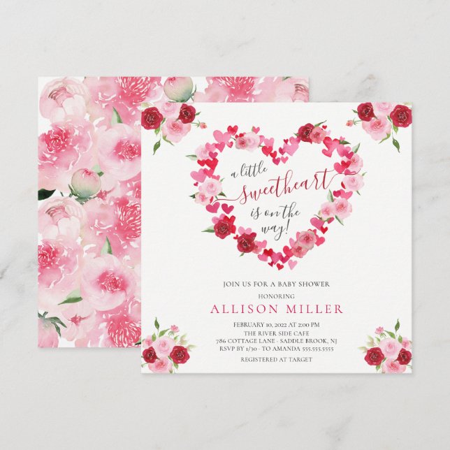 Little Sweetheart Girls Baby Shower Invitation (Front/Back)