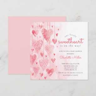 Little Sweetheart Hanging Hearts Girls Baby Shower Invitation