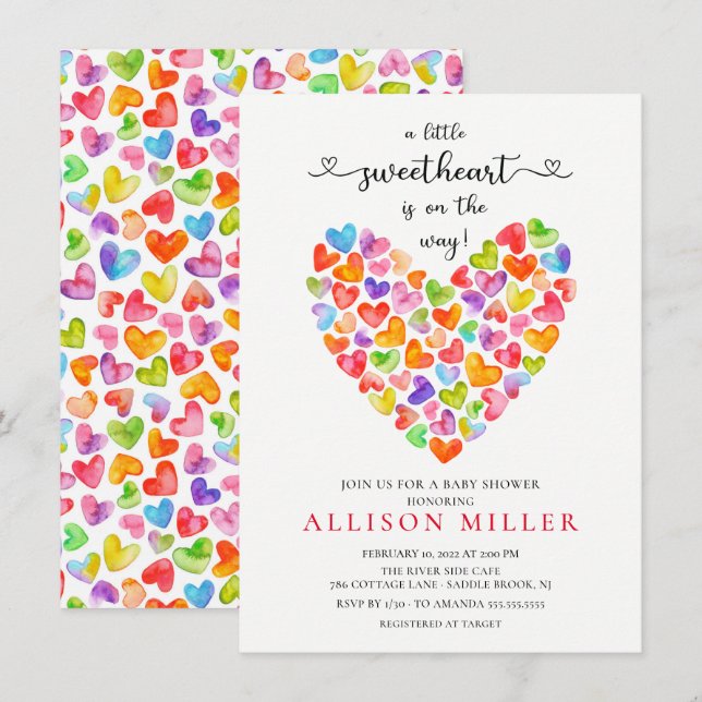 Little Sweetheart Hearts Girls Baby Shower  Invita Invitation (Front/Back)