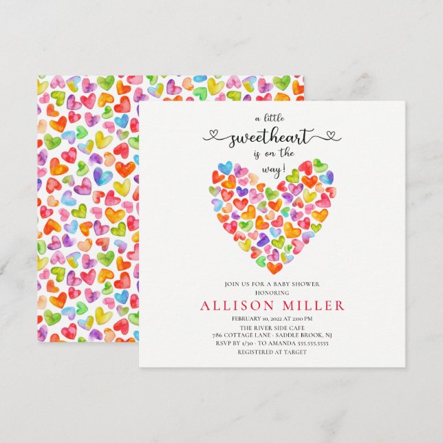Little Sweetheart Hearts Girls Baby Shower  Invita Invitation (Front/Back)