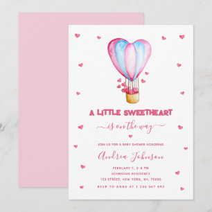 Little Sweetheart Hot Air Balloon Girl Baby Shower Invitation