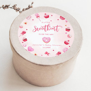 Little Sweetheart is on the way baby shower Classic Round Sticker
