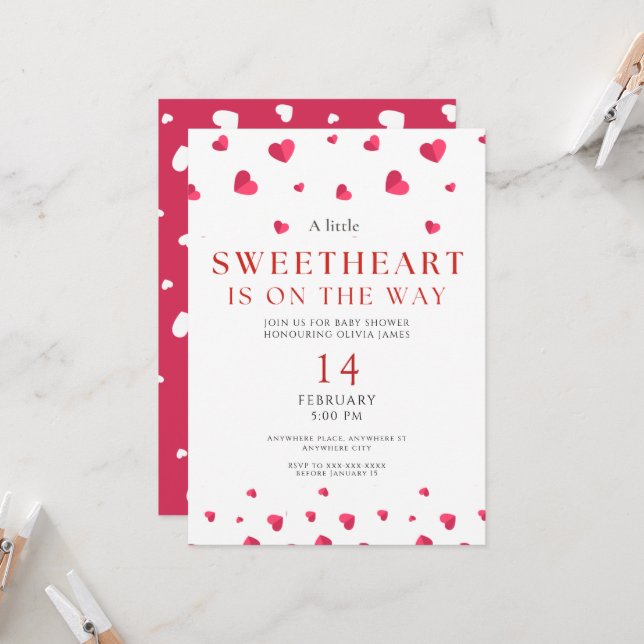 Little sweetheart is on the way girl baby shower invitation (Front/Back In Situ)