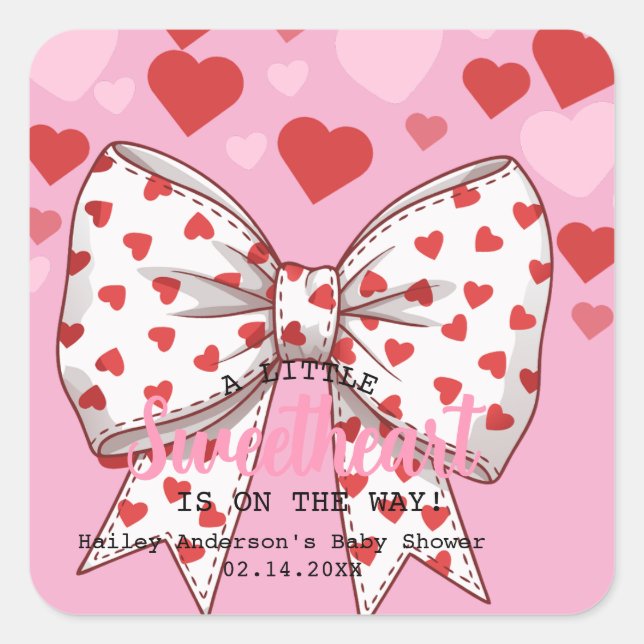  Little Sweetheart Is on the Way red baby shower Square Sticker (Front)