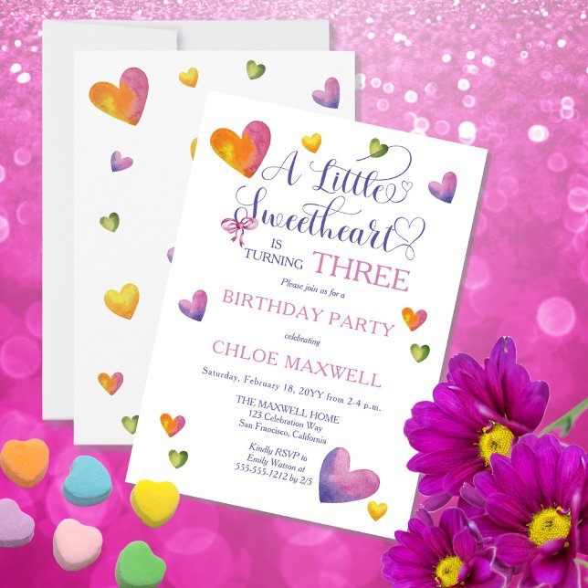 Little Sweetheart Is Turning THREE Birthday Party Invitation (Creator Uploaded)