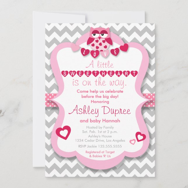 Little Sweetheart Owl Girl Baby Shower Invitation (Front)