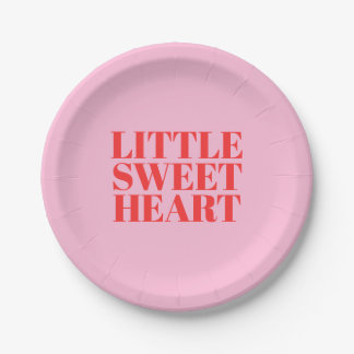 Little Sweetheart Pink and Red Girl First Birthday Paper Plate