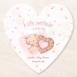 Little Sweetheart Pink Baby Shower Paper Coaster