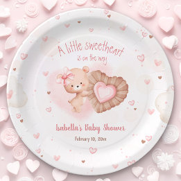 Little Sweetheart Pink Baby Shower Paper Plate